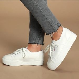 NEW White Leather Platform Superga Sneakers!